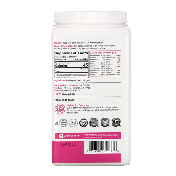 Zint, Grass-Fed Beef Collagen, Hydrolyzed Collagen Types I & III, 32 oz (907 g) - The Supplement Shop