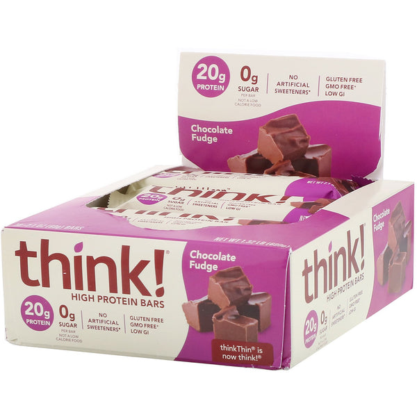 ThinkThin, High Protein Bars, Chocolate Fudge, 10 Bars, 2.1 oz (60 g) Each - The Supplement Shop