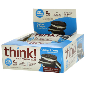 ThinkThin, High Protein Bars, Cookies and Cream, 10 Bars, 2.1 oz (60 g) Each