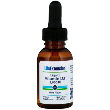 Life Extension, Liquid Vitamin D3, Mint Flavor, 2,000 IU, 1 fl oz (29.57 ml)