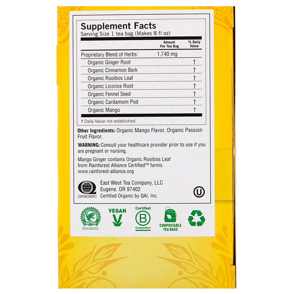 Yogi Tea, Organic Mango Ginger, Caffeine Free, 16 Tea Bags, 1.12 oz (32 g) - The Supplement Shop