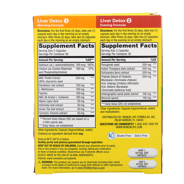 Renew Life, Liver Detox, 30-Day Cleansing Program, 2 Bottles, 60 Vegetarian Capsules Each - The Supplement Shop