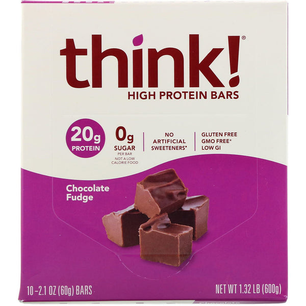ThinkThin, High Protein Bars, Chocolate Fudge, 10 Bars, 2.1 oz (60 g) Each - The Supplement Shop
