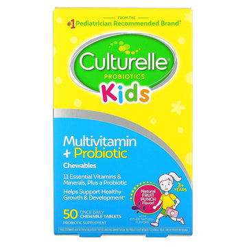 Culturelle, Kids, Probiotics, Multivitamin + Probiotic, 3+ Years, Natural Fruit Punch, 50 Chewable Tablets