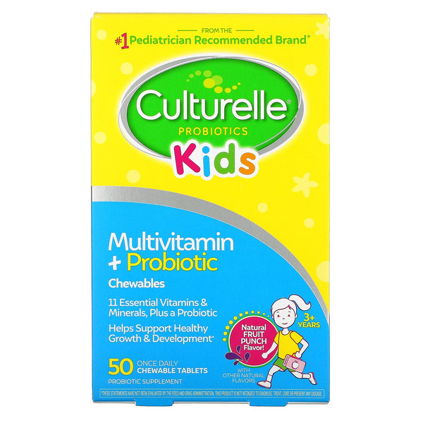 Culturelle, Kids, Probiotics, Multivitamin + Probiotic, 3+ Years, Natural Fruit Punch, 50 Chewable Tablets - The Supplement Shop