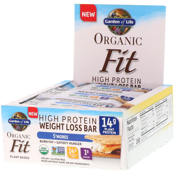 Garden of Life, Organic Fit, High Protein Weight Loss Bar, S'mores, 12 Bars, 1.9 oz (55 g) Each - The Supplement Shop