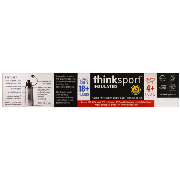 Think, Thinksport, Insulated Sports Bottle, Black, 25 oz (750 ml) - The Supplement Shop