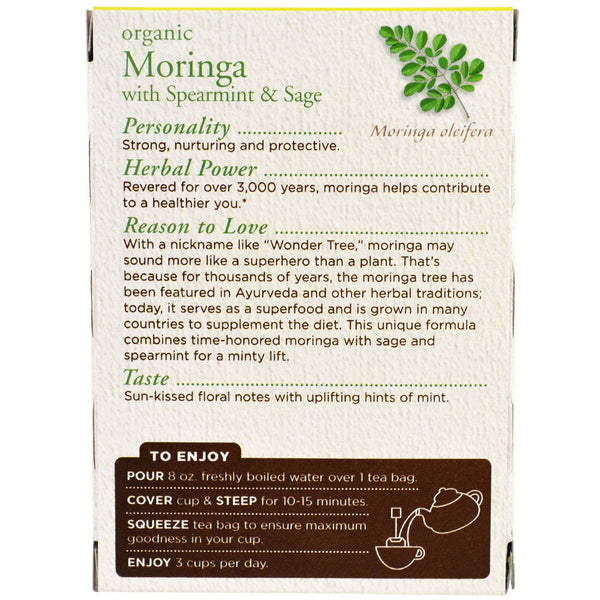 Traditional Medicinals, Organic Moringa with Spearmint & Sage , 16 Wrapped Tea Bags, 86 oz (24 g) - The Supplement Shop