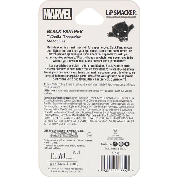 Lip Smacker, Marvel Superhero Balm, Black Panther, T'Challa Tangerine, 0.14 oz (4 g) - The Supplement Shop