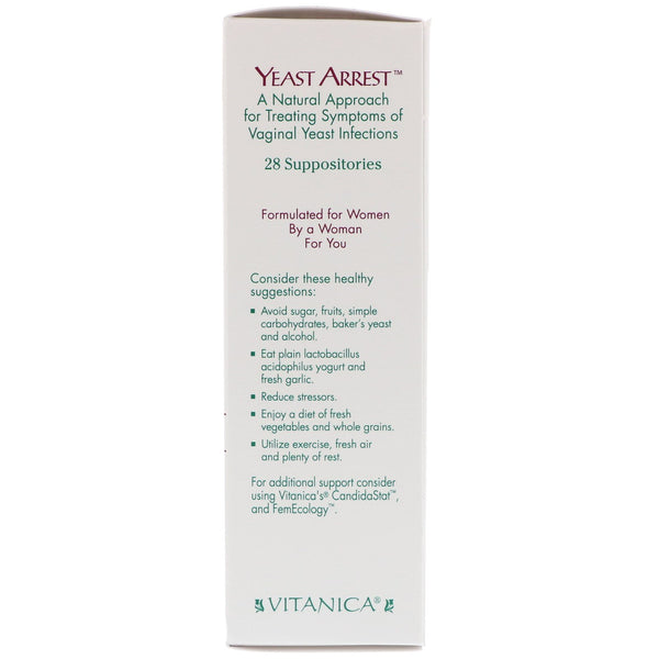Vitanica, Yeast Arrest, Vaginal Support, 28 Vaginal Suppositories - The Supplement Shop