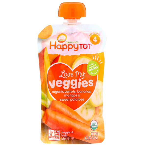 Happy Family Organics, Organics Happy Tot, Love My Veggies, Organic Carrots, Bananas, Mangos & Sweet Potatoes, 4.22 oz (120 g) - The Supplement Shop