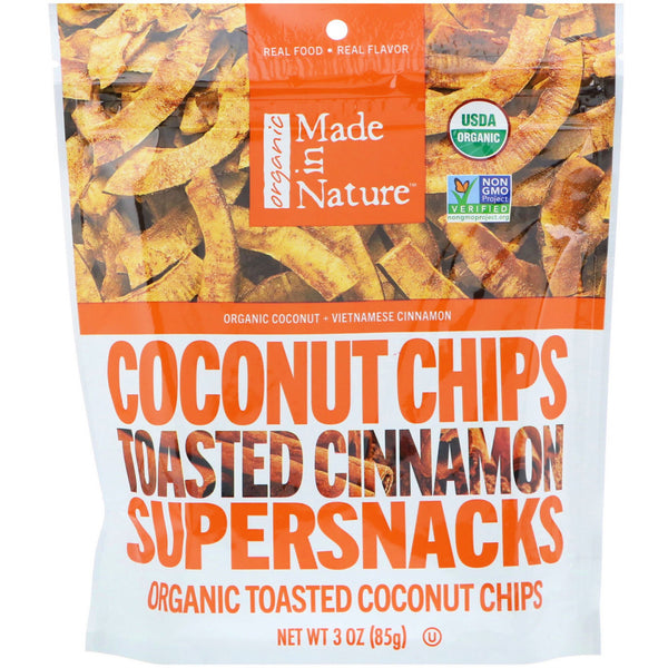 Made in Nature, Organic Coconut Chips, Toasted Cinnamon Supersnacks, 3 oz (85 g) - The Supplement Shop