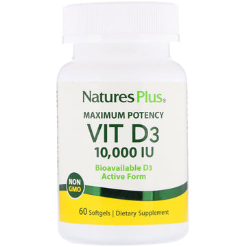 Nature's Plus, Maximum Potency, Vit D3, 10,000 IU, 60 Softgels