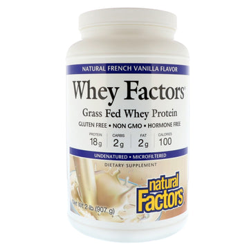 Natural Factors, Whey Factors, Grass Fed Whey Protein, Natural French Vanilla Flavor, 2 lbs (907 g)