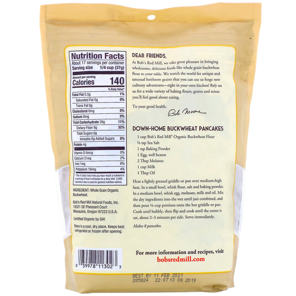 Bob's Red Mill, Organic Buckwheat Flour, Whole Grain, 22 oz (624 g) - The Supplement Shop