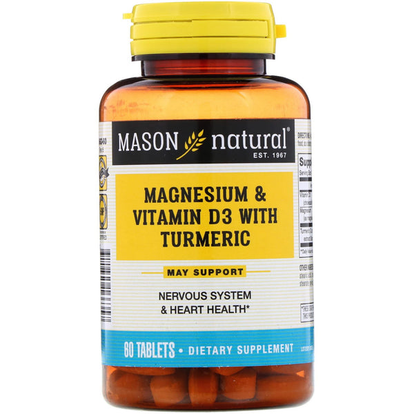 Mason Natural, Magnesium & Vitamin D3 with Turmeric, 60 Tablets - The Supplement Shop