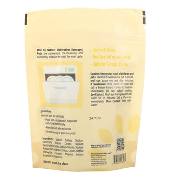 Mild By Nature, Automatic Dishwashing Detergent Pods, Lemon Scent, 10 Loads, 0.39 lbs, 6.24 oz (177 g)