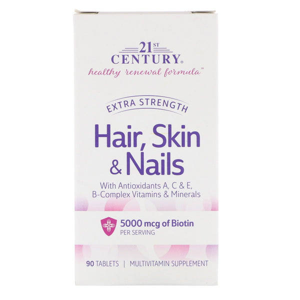21st Century, Hair, Skin & Nails, Extra Strength, 90 Tablets - The Supplement Shop