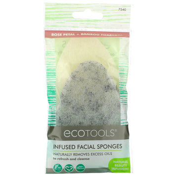 EcoTools, Infused Facial Sponges, Rose Petal + Bamboo Charcoal , 2 Sponges
