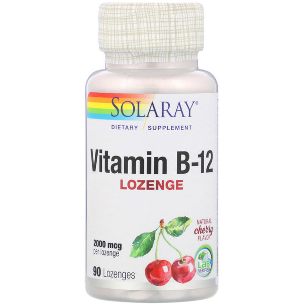 Solaray, Vitamin B-12, Natural Cherry Flavor, 2,000 mcg, 90 Lozenges - The Supplement Shop