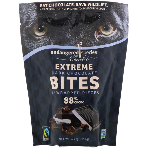 Endangered Species Chocolate, Extreme Dark Chocolate Bites, 88% Cocoa, 12 Wrapped Pieces, 4.2 oz (119 g) - The Supplement Shop
