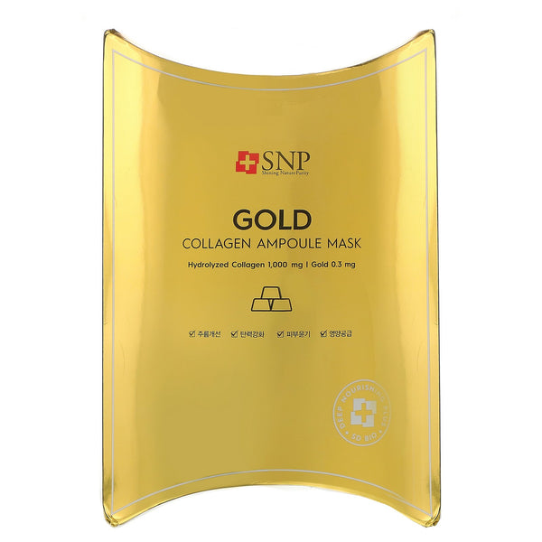 SNP, Gold Collagen Ampoule Mask, 10 Sheets, 0.84 fl oz (25 ml) Each - The Supplement Shop