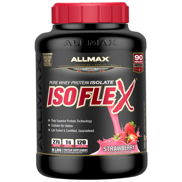 ALLMAX Nutrition, Isoflex, Pure Whey Protein Isolate (WPI Ion-Charged Particle Filtration), Strawberry, 5 lbs. (2.27 kg) - The Supplement Shop