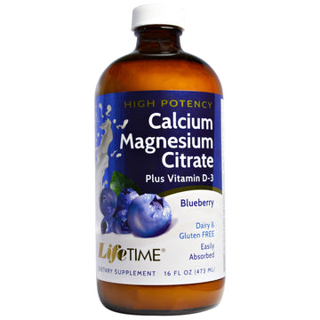 LifeTime Vitamins, High Potency Calcium Magnesium Citrate, Plus Vitamin D-3, Blueberry, 16 fl oz (473 ml)