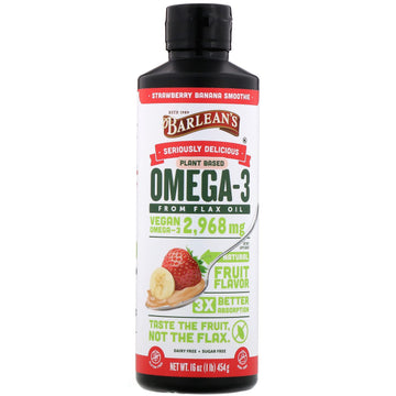 Barlean's, Seriously Delicious, Omega-3 from Flax Oil, Strawberry Banana Smoothie, 16 oz (454 g)