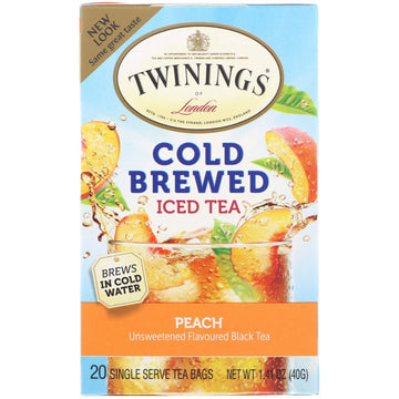 Twinings, Cold Brewed Iced Tea, Peach, 20 Tea Bags, 1.41 oz (40 g)