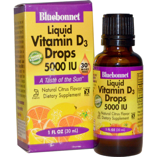Bluebonnet Nutrition, Liquid Vitamin D3 Drops, Natural Citrus Flavor, 5,000 IU, 1 fl oz (30 ml) - The Supplement Shop
