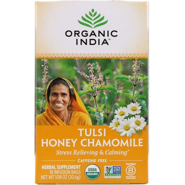 Organic India, Tulsi Tea, Honey Chamomile, Caffeine-Free, 18 Infusion Bags, 1.08 oz (30.6 g) - The Supplement Shop