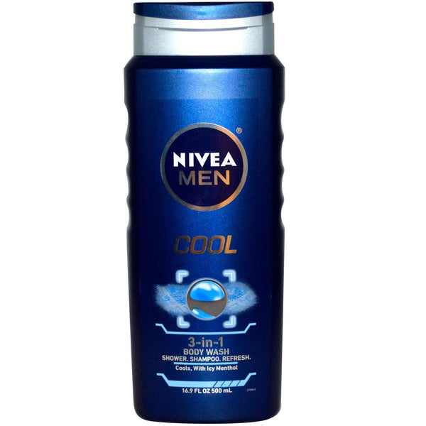 Nivea, Men 3-in-1 Body Wash, Cool, 16.9 fl oz (500 ml) - The Supplement Shop