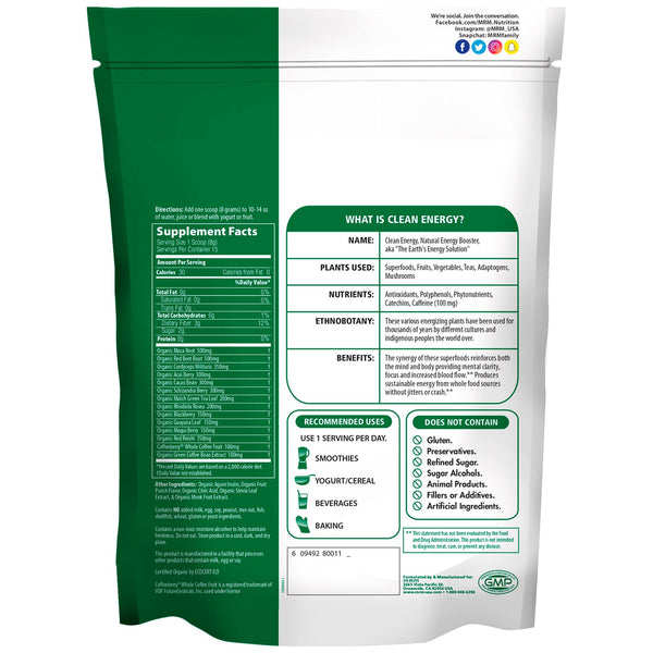 MRM, Organic Clean Energy Powder, Fruit Punch, 4.2 oz (120 g) - The Supplement Shop