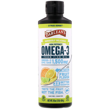 Barlean's, Seriously Delicious, Omega-3 Fish Oil, Citrus Sorbet, 16 oz (454 g)