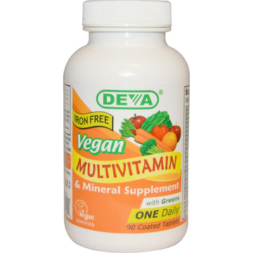 Deva, Vegan, Multivitamin & Mineral Supplement, Iron Free, 90 Coated Tablets