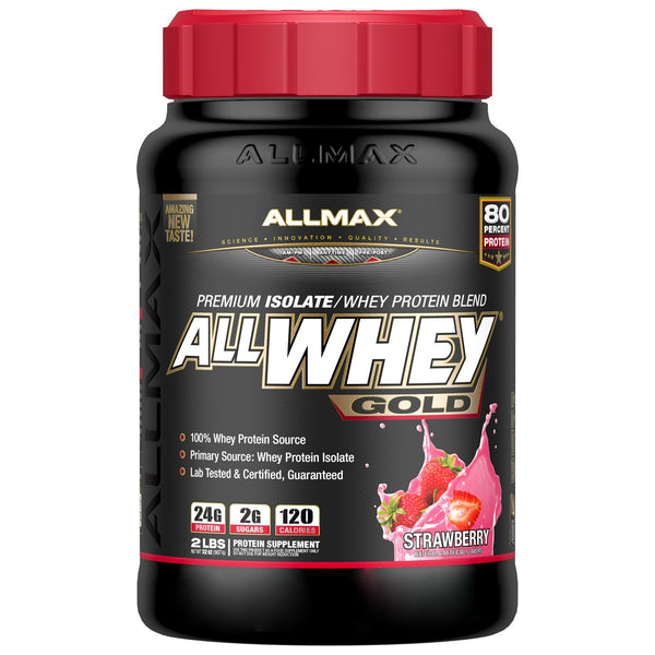 ALLMAX Nutrition, AllWhey Gold, 100% Whey Protein + Premium Whey Protein Isolate, Strawberry, 2 lbs (907 g) - The Supplement Shop
