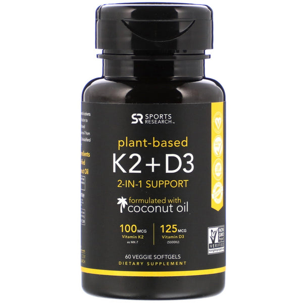 Sports Research, Vitamin K2 + D3, 60 Veggie Softgels - The Supplement Shop