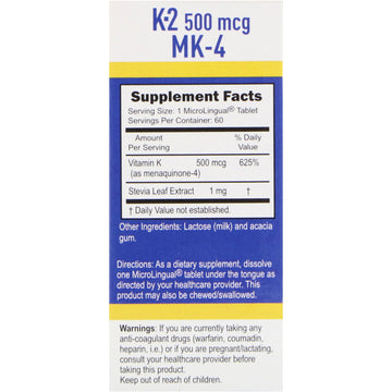 Superior Source, Vitamin K-2, 500 mcg, 60 MicroLingual Instant Dissolve Tablets