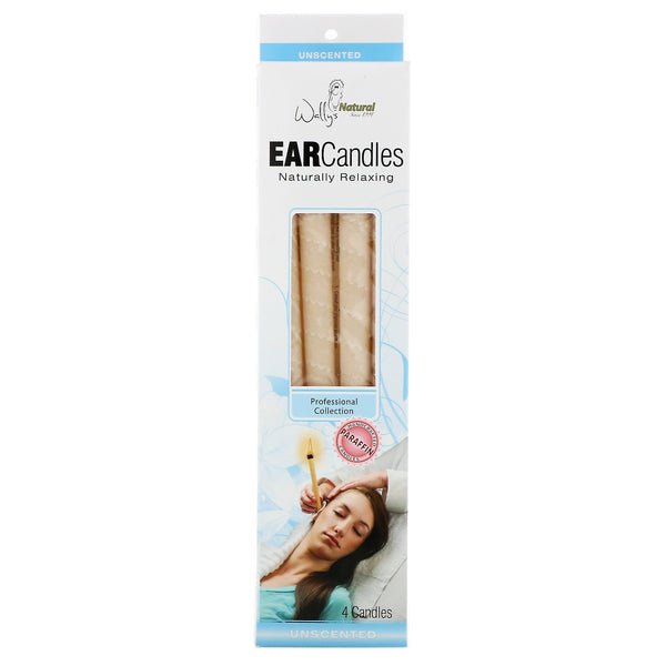 Wally's Natural, Professional Collection, Paraffin Ear Candles, Unscented, 4 Pack - The Supplement Shop
