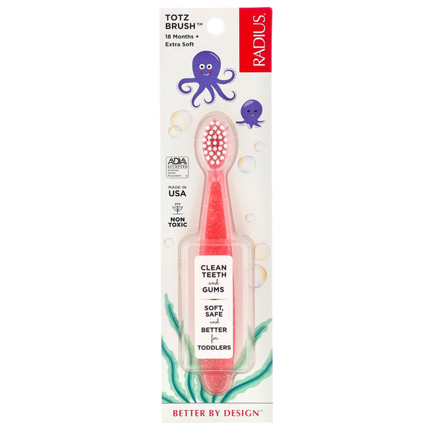 RADIUS, Totz Brush, 18 Months +, Extra Soft, Coral, 1 Toothbrush - The Supplement Shop