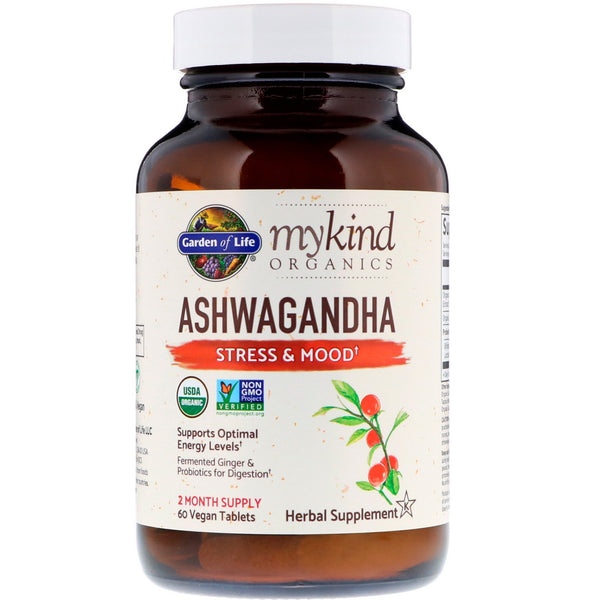 Garden of Life, MyKind Organics, Ashwagandha, Stress & Mood, 60 Vegan Tablets - The Supplement Shop