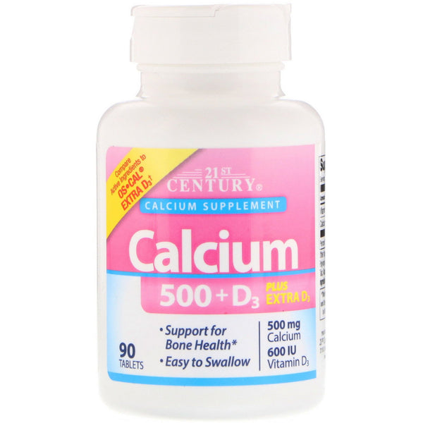21st Century, Calcium 500 + D3 Plus Extra D3, 90 Tablets - The Supplement Shop