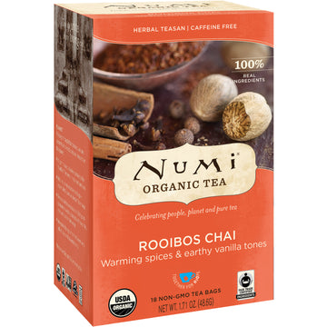 Numi Tea, Organic Tea, Herbal Teasans, Rooibos Chai, Caffeine Free, 18 Tea Bags, 1.71 oz (48.6 g)