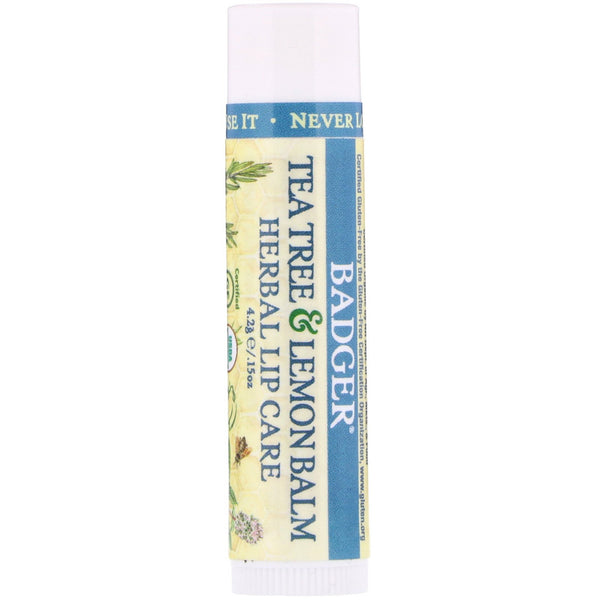 Badger Company, Organic, Tea Tree & Lemon Balm Herbal Lip Care, .15 oz (4.2 g) - The Supplement Shop