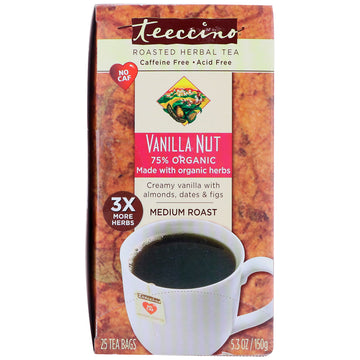 Teeccino, Herbal Coffee, Medium Roast, Vanilla Nut, No Caffeine, 25 Tee-Bags, 5.3 oz (150 g)