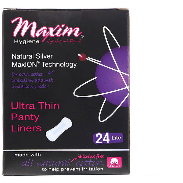Maxim Hygiene Products, Ultra Thin Panty Liners, Natural Silver MaxION Technology, Lite, 24 Panty Liners - The Supplement Shop