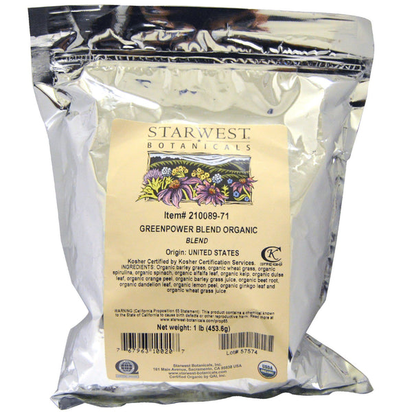 Starwest Botanicals, Organic Greenpower Blend, 1 lb (453.6 g) - The Supplement Shop