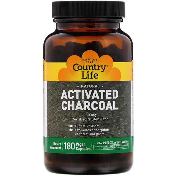 Country Life, Activated Charcoal, 260 mg, 180 Vegan Capsules - The Supplement Shop