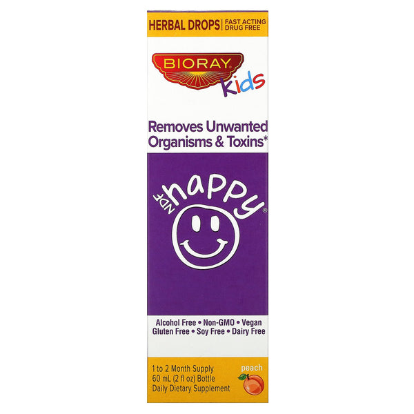 Bioray, NDF Happy, Removes Unwanted Organisms & Toxins, Kids, Peach Flavor, 2 fl oz. (60 ml) - The Supplement Shop